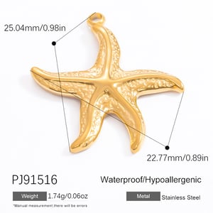 1 Piece Romantic Series Stunning Starfish Stainless Steel Gold Color DIY Women's Pendants h5 